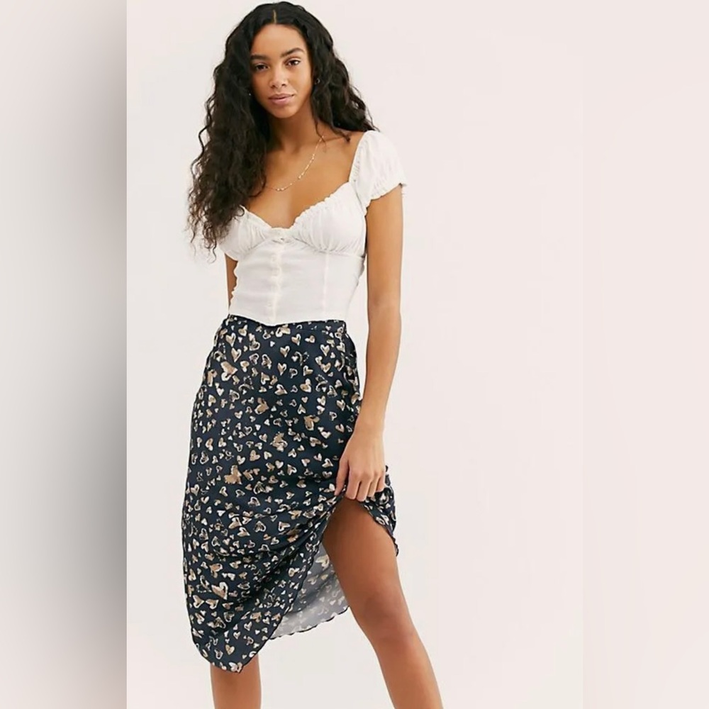 NWT Free People Dark Hearts Pull on Midi Skirt Size Large